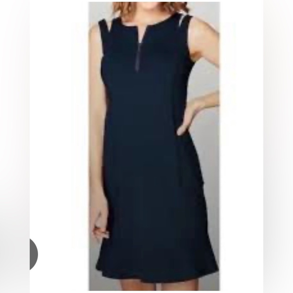J Jill Fit Sleeveless Knit Sport Dress Navy Blue Golf‎ Tennis Pockets Size Mp